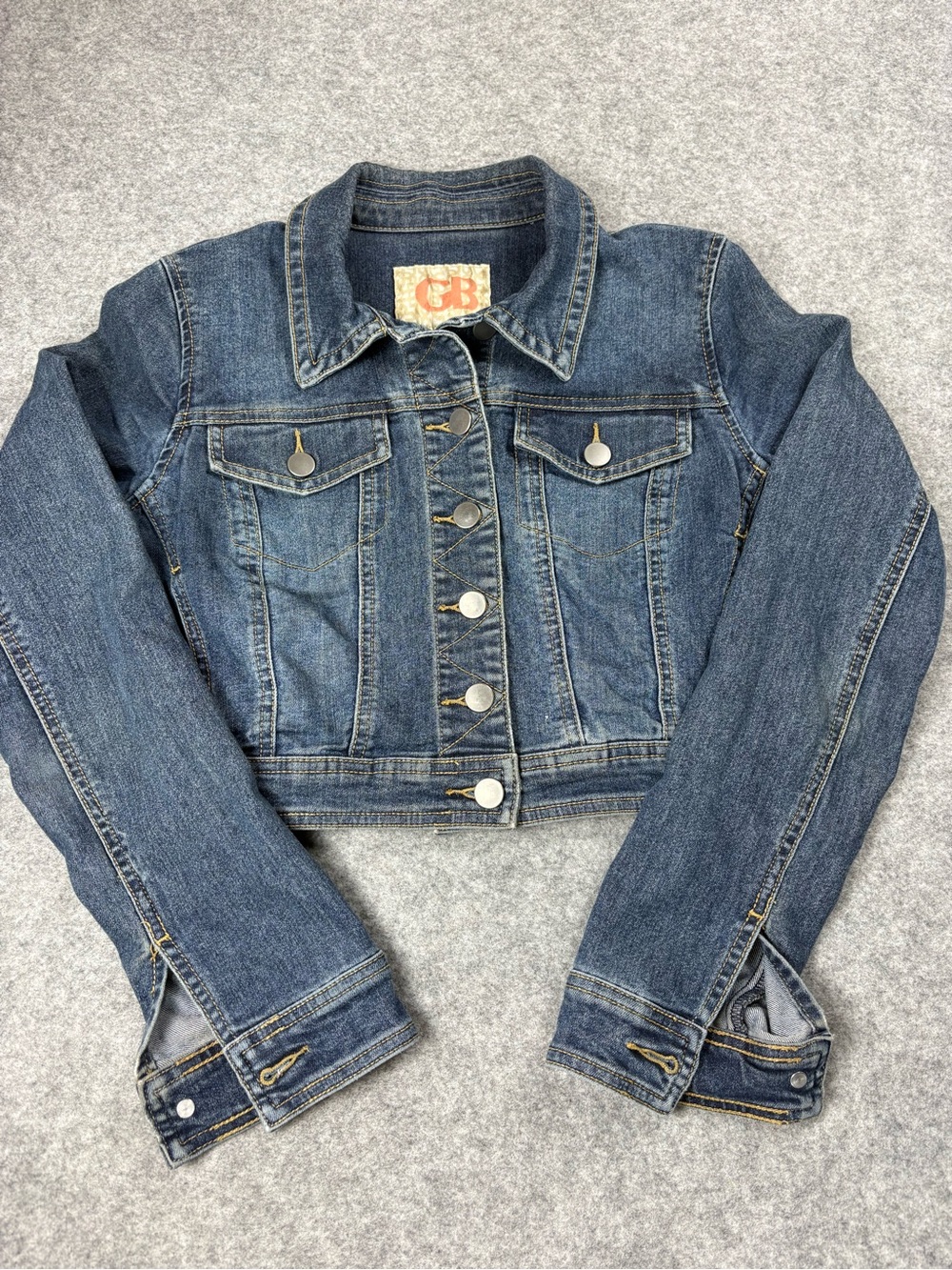 GB Gianni Bini Cropped Denim Jacket Medium Wash Jean Trucker XS